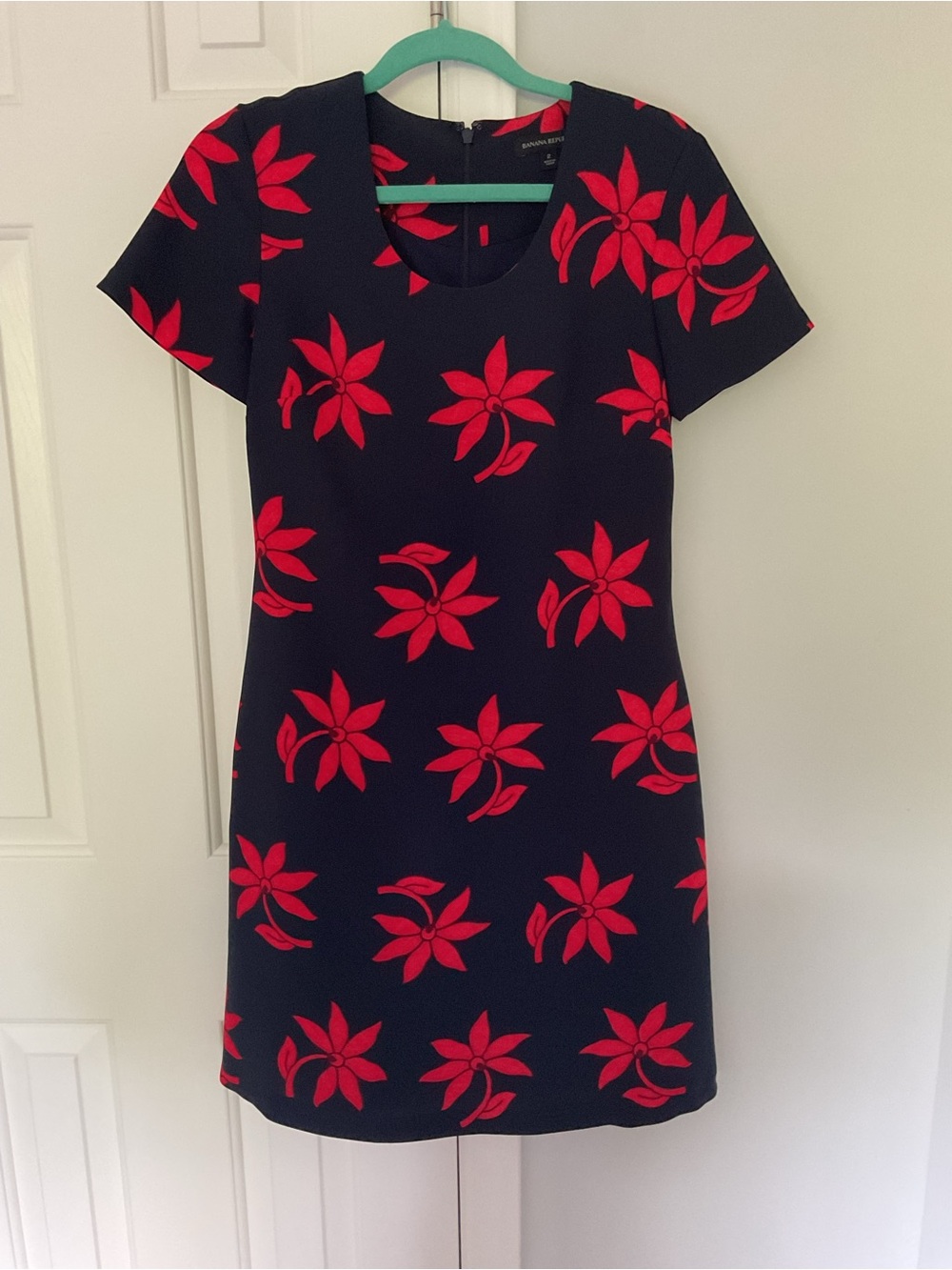 Banana Republic Navy Mini Dress with Red Floral Print